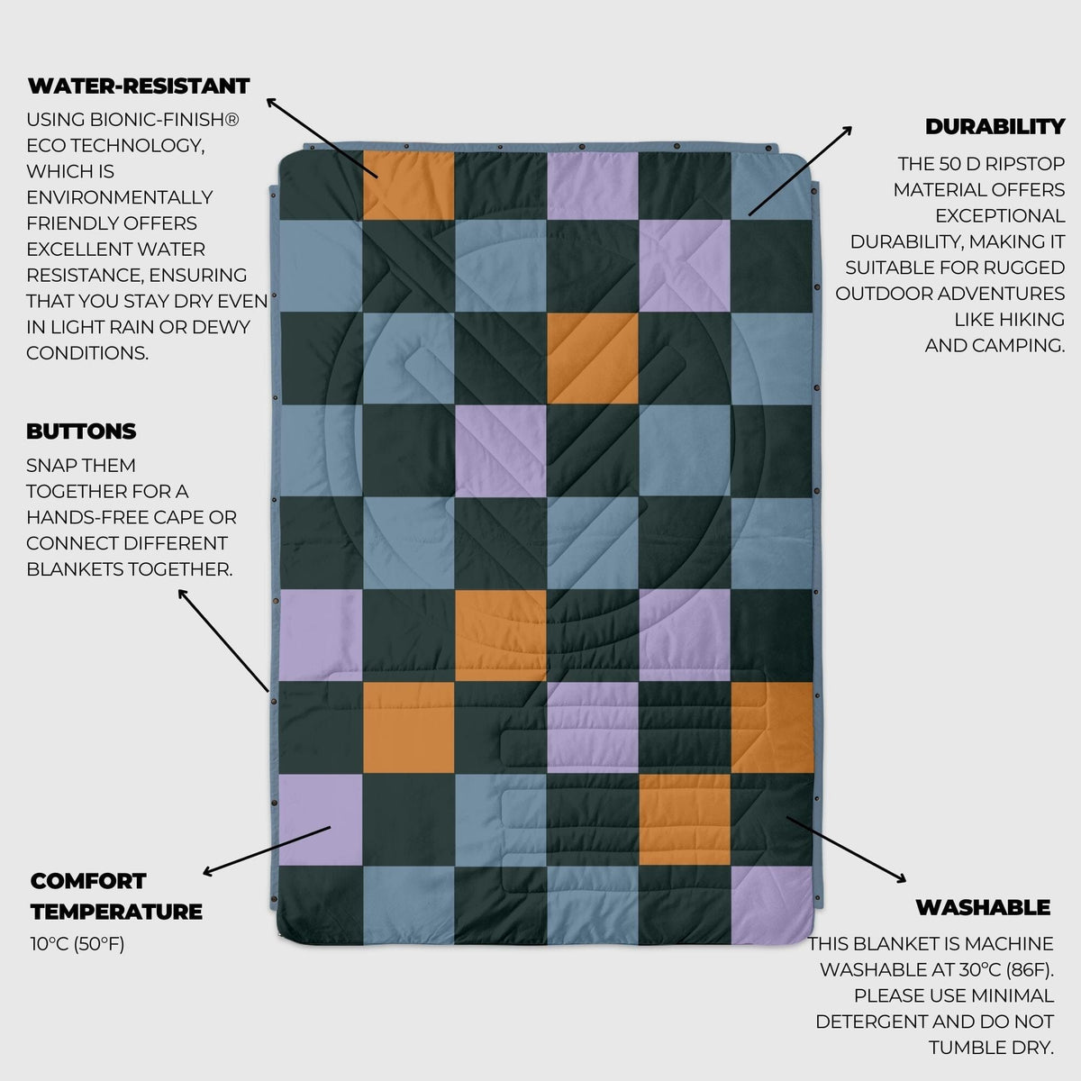 VOITED Fleece Outdoor Camping Blanket - Cheeckers